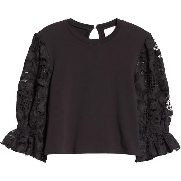 Cinq à Sept Tops - Cinq à Sept Carmine Embroidered Eyelet Top Black Small Feminine Romantic